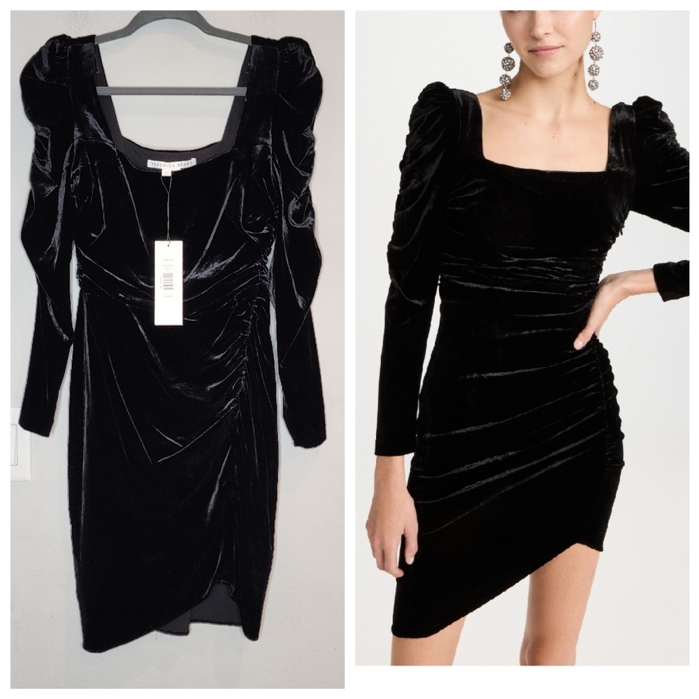 Nwt Veronica Beard Toki Black Velvet Ruched Mini Dress Sz 4 Silk Blend